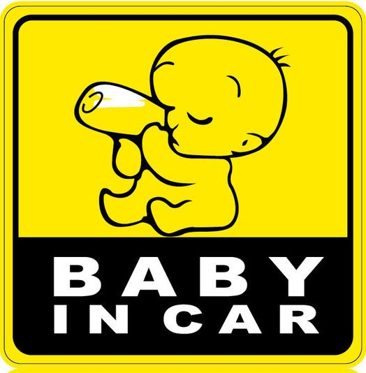 Nálepka na auto Baby in car - dítě pije z láhve - žlutá